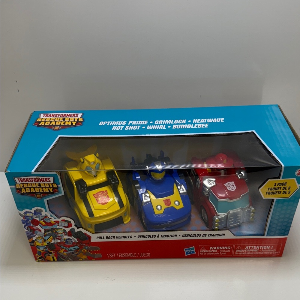 Hasbro Rescue Bots Academy Pull Back Vehicles - Yellow, Blue, Red